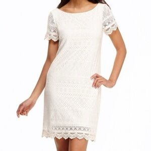 London Times Cream Lace Crochet Doily Dress